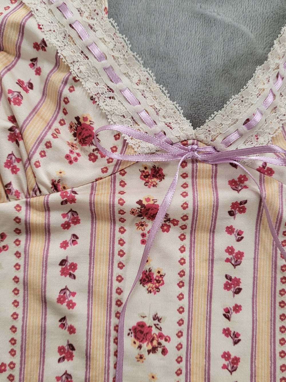 Kimchi Blue Cream Cami with Pink Floral Stripes - Picture 2 of 6